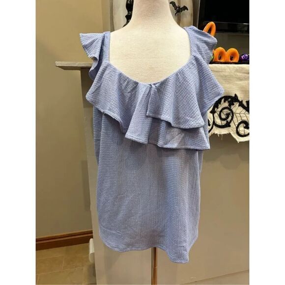 Nine West NWT XXL periwinkle ruffle trim tank polyester - Picture 1 of 5